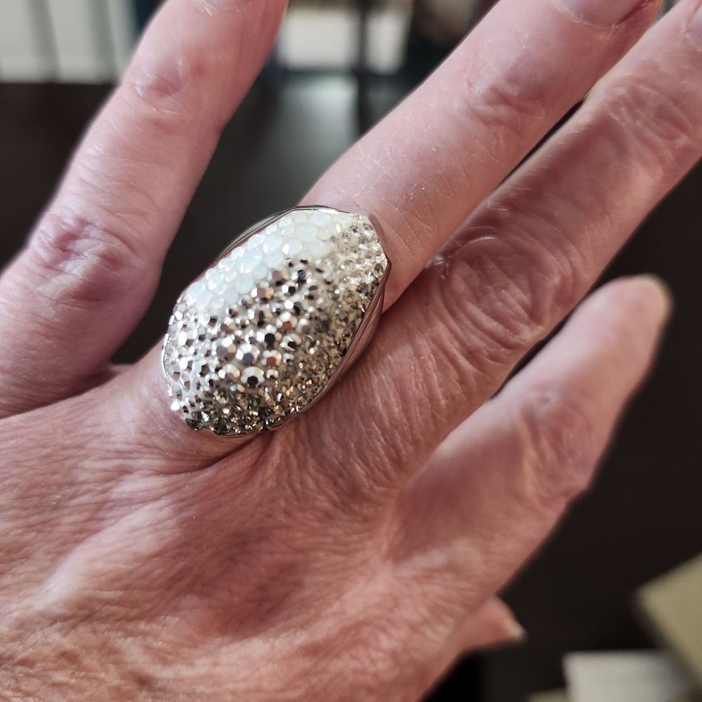 Silver And Crystal Statement Ring - image 3